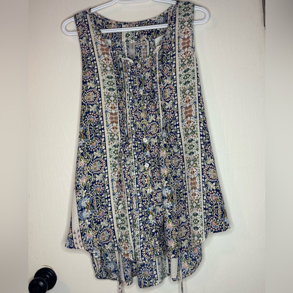 Warehouse Floral Print Blouse - Navy and Olive